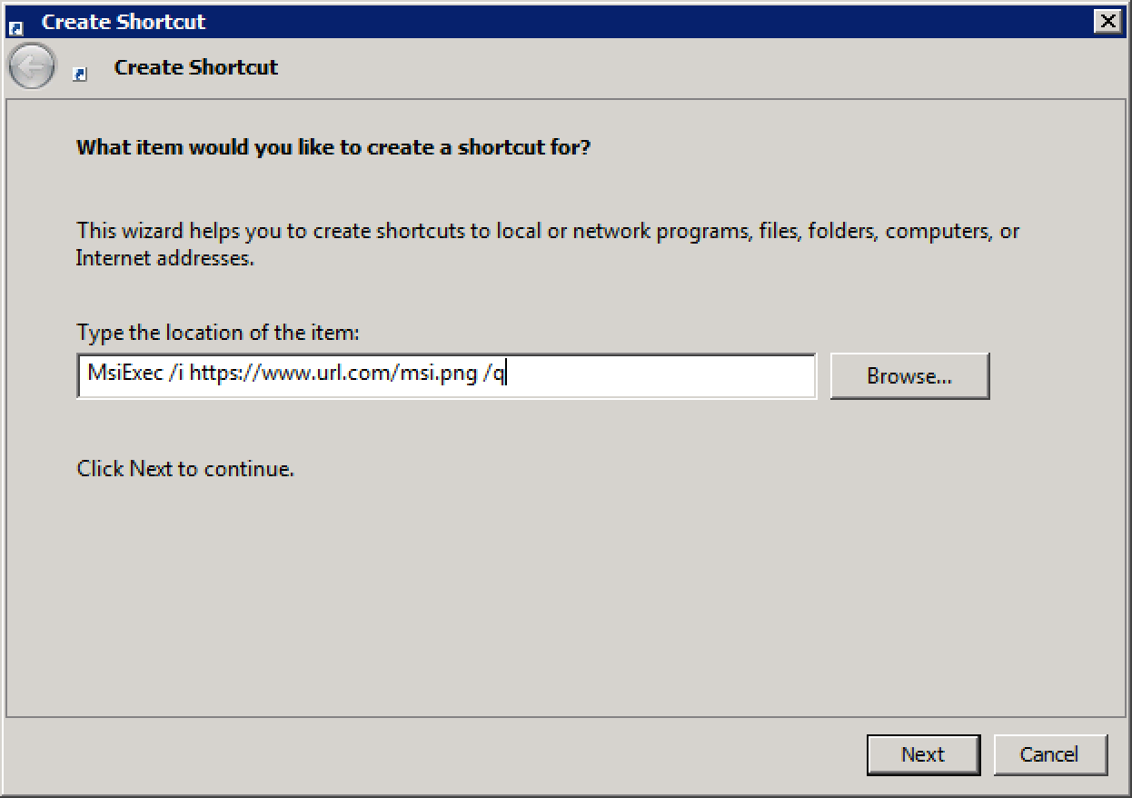 Point LNK file to msiexec and weaponise