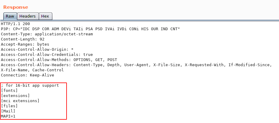 Local File ‘win.ini’ Displayed within Server Response