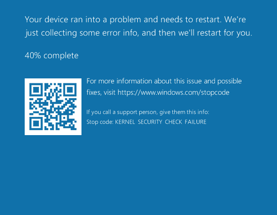 Kernel mode heap corruption 11. Kernel Security check.